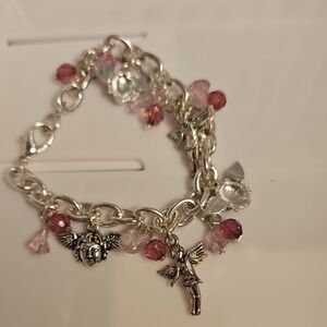Silver and Pink Charm Bracelet 7"